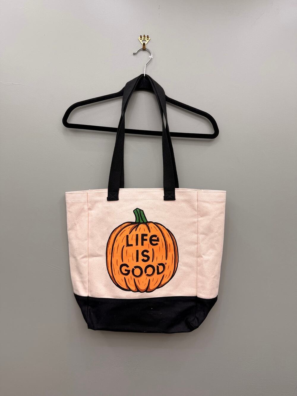 Life is Good Pumpkin Canvas Tote Bag Fall Autumn Halloween Shopper